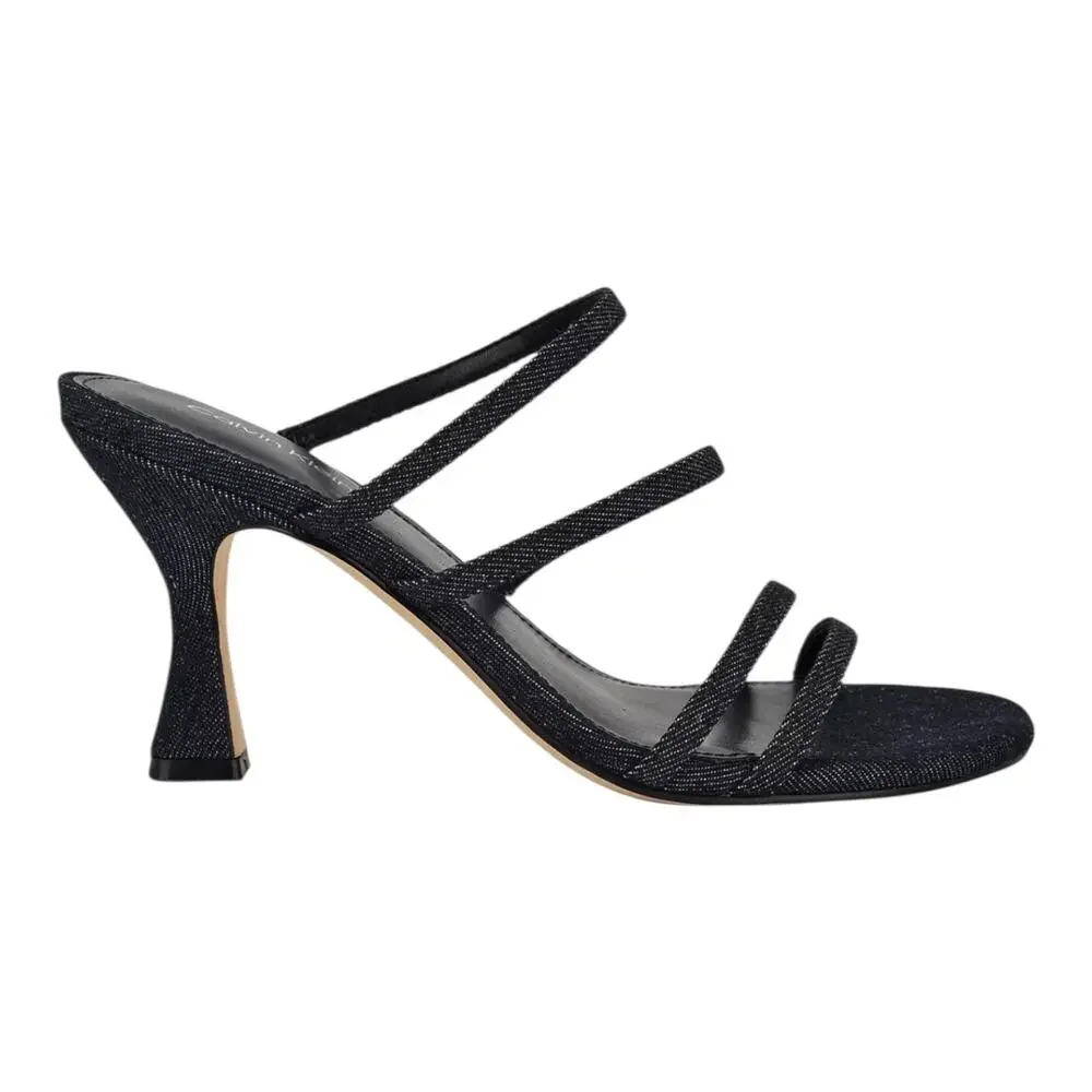 Calvin Klein Women's Jayla Strappy Tapered Heel Sandals Dark Blue Denim Size 5